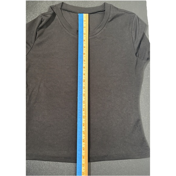 Black Ribbed Tee Shirt Women Short Sleeve Crew Neck Stretch XL - Picture 4 of 5